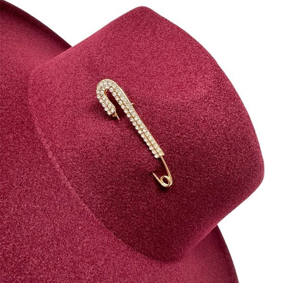 Free People Felt Hat in Merlot with Gold Tone Bling Pin Detail OS NWT - Picture 8 of 15